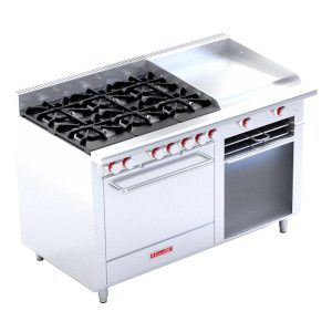 CORIAT EC-6-H-GRILL DE PISO MASTER PREMIUM Estufa a gas, con 6 quemadores, 1 plancha, 1 gratinador y 1 horno.