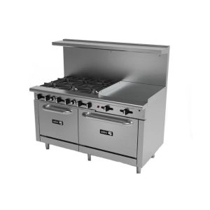 Estufa con 6 Fuegos Abiertos y Plancha 24 Pulgadas con Horno Asber AEMR G24 B6 60 H LPG
