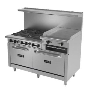 Estufa con 6 Fuegos Abiertos y Plancha Elevada con 2 Hornos Asber AEMR 2 RG24 B6 60 H NG